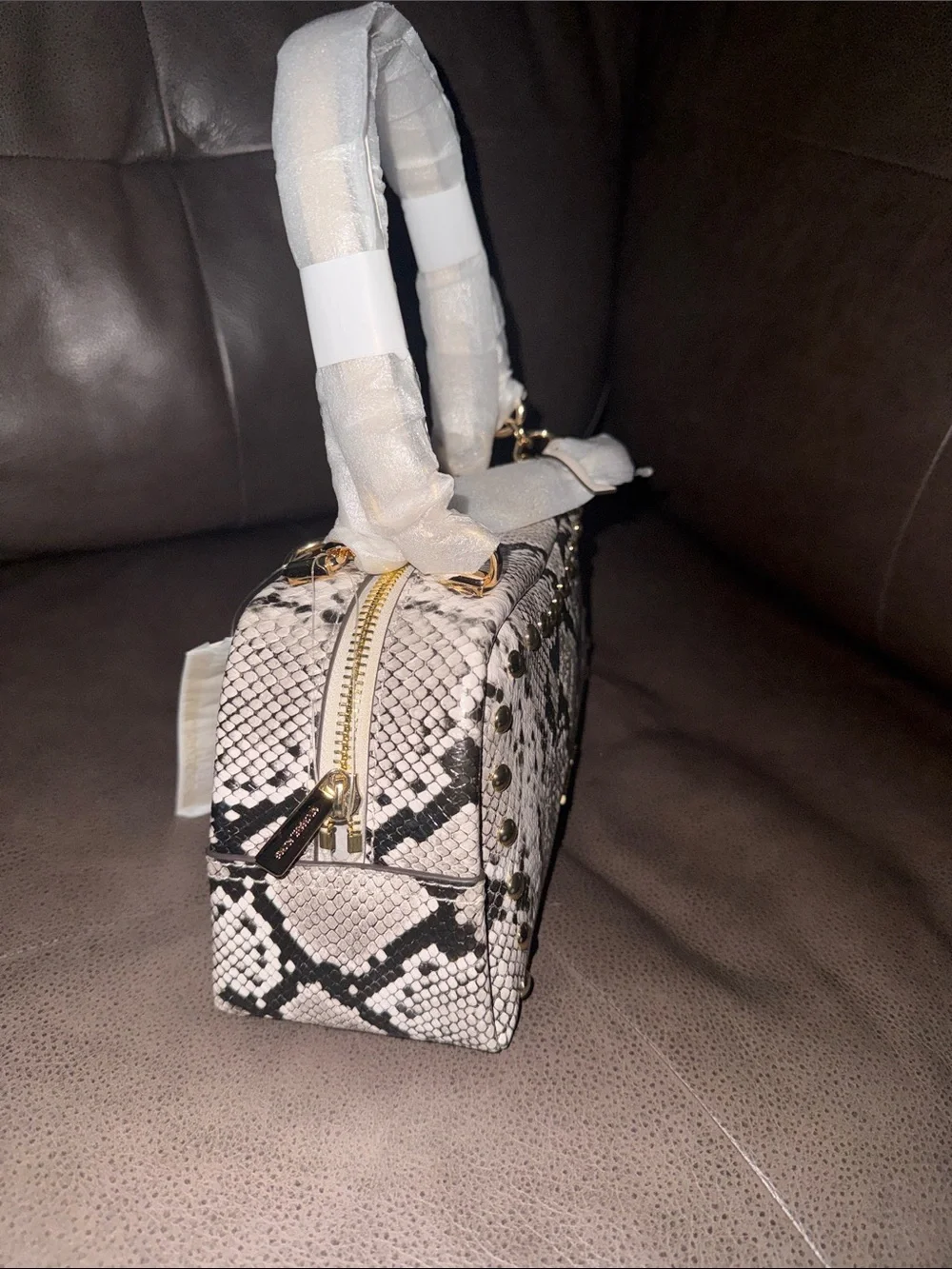Michael Kors Cecily Small Studded Snake Embossed Shoulder Bag
